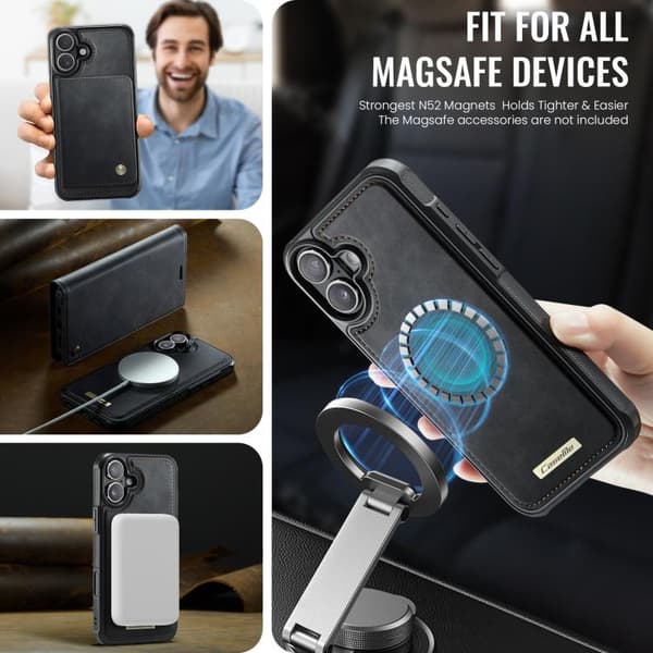 [LCS] iPhone 17 -nahkakotelo MagSafella ja RFID-estolla, irrotettava lompakko – ls Svart