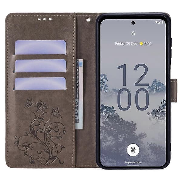 Til iPhone 16 etui med håndrem pung flip PU læder sommerfugl blomst telefoncover
