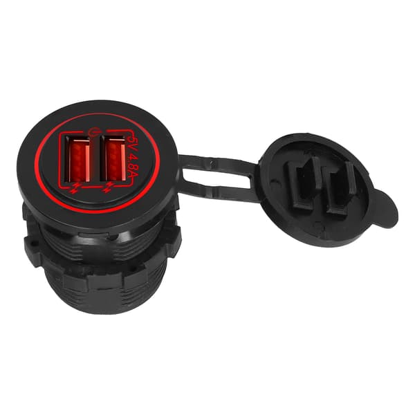 Universal 5V 4.8A Dobbelt USB Bil Motorcykel Båd Oplader Stik Touch Panel Tænd Sluk Støvdæksel Rød LED