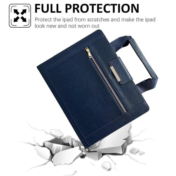Retro læder tablet-etui med lynlåshåndtag Royal Blue 7-8 inch