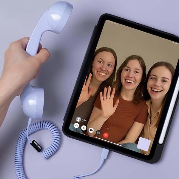 POP Retro USB-C-telefon med mikrofon för samtal och video, ljusblå Light Blue