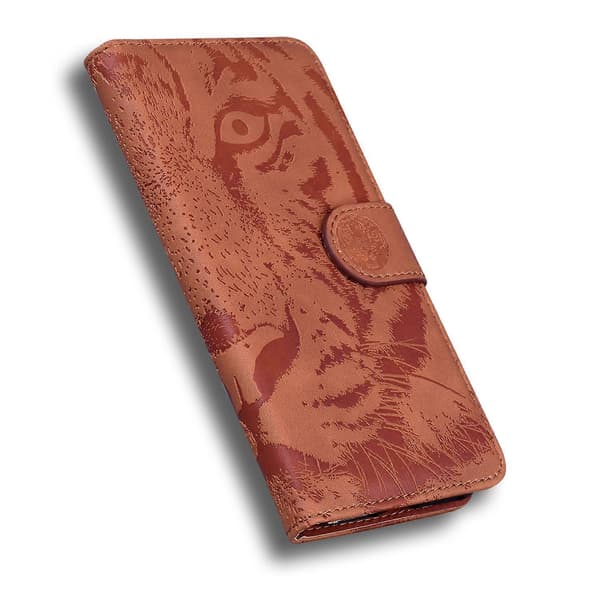 For Nokia C21 Tiger Embossing Pattern Horisontal Flip Lærtelefonveske Brown