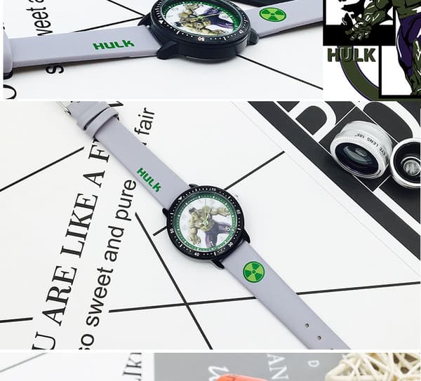Lasten kello sarjakuva häikäisevä viileä poikien kello kvartsikello - Harmaa Hulk