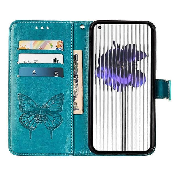 Til Nothing Phone 1 præget sommerfugl læder telefoncover Blue