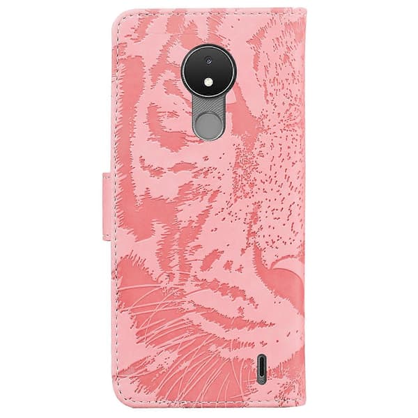 För Nokia C21 Tigerpräglat mönster Horisontellt vikbart läderfodral Pink