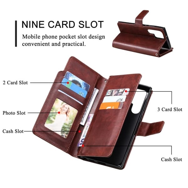 Kompatibel med Samsung S23 Ultra Praktisk Pung Etui med 12-rums Array V4 - Brun