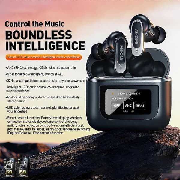 WK Beluga S9 Smart Färgskärm True Wireless Brusreducerande Bluetooth-hörlurar Grey