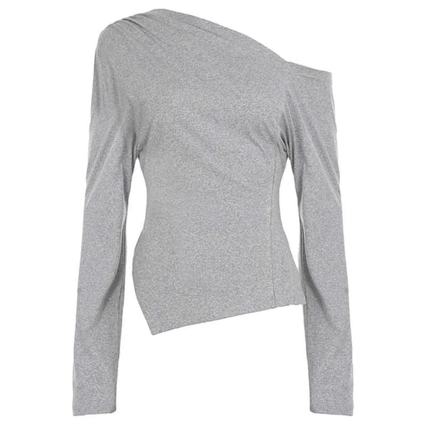 Dame Langærmet Off Shoulder Bluse Ruched Asymmetrisk Slids Top Til Fest Slim Fit Basic T-shirt til Hverdagsbrug M—ls M
