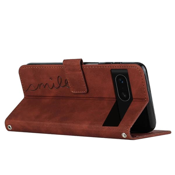 Hudfølelse Hjertepræget Læder Telefoncover med Lang Snor til Google Pixel 8a Brown