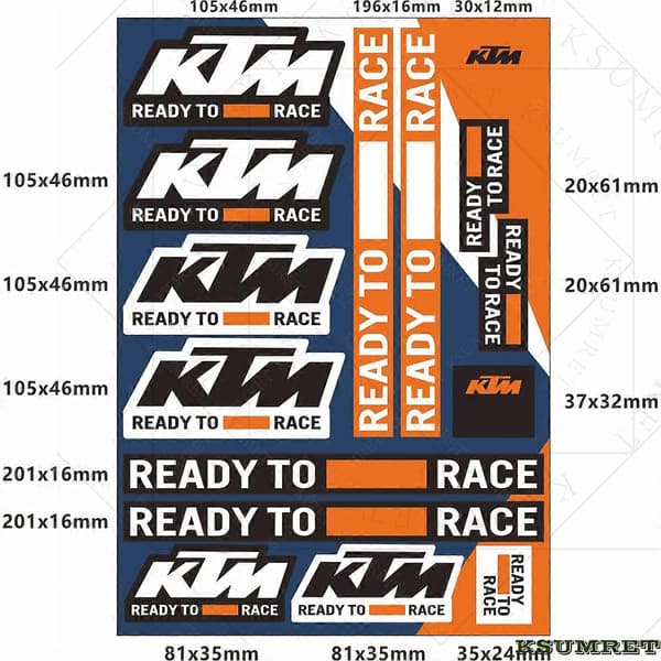 KTM-vinyylitarrat moottoripyörän logolla Ivory