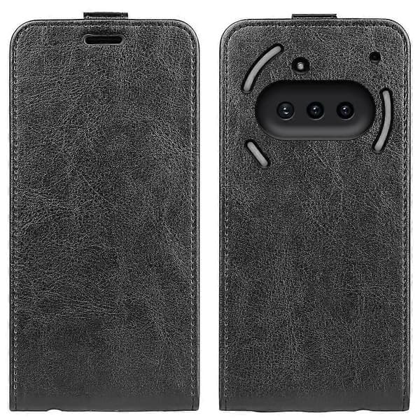 R64 Texture Single Vertical Flip -nahkainen puhelinkotelo Black For Nothing Phone 3a