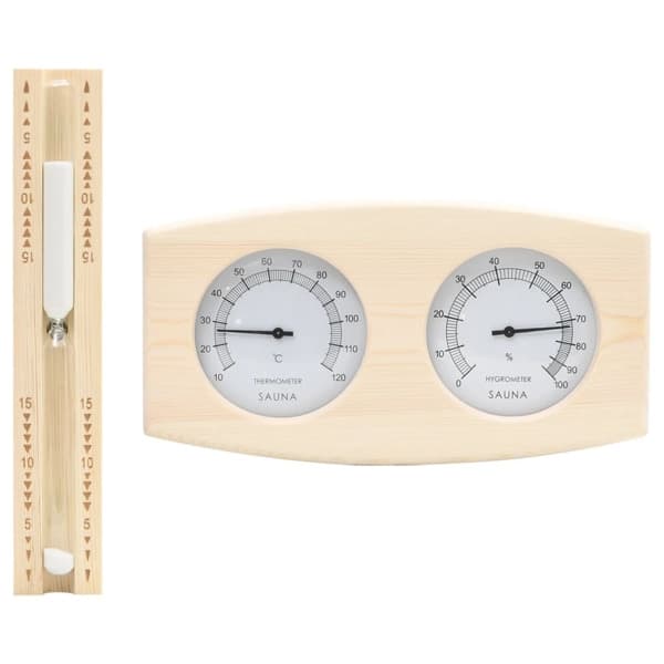 vidaXL 2-i-1 Badstue Termometer & Hygrometer Timeglass Sett Massiv Furu