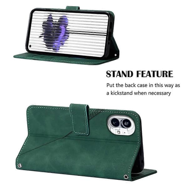 (Ny) Til Nothing Phone 1 3D præget flip-læderetui Dark Green