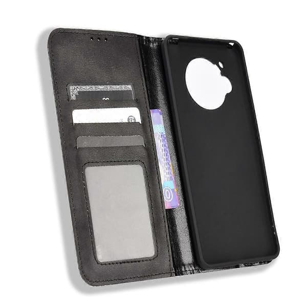 Til Sharp Aquos R7 Magnetisk Spænde Retro Tekstur Læder Telefoncover Black