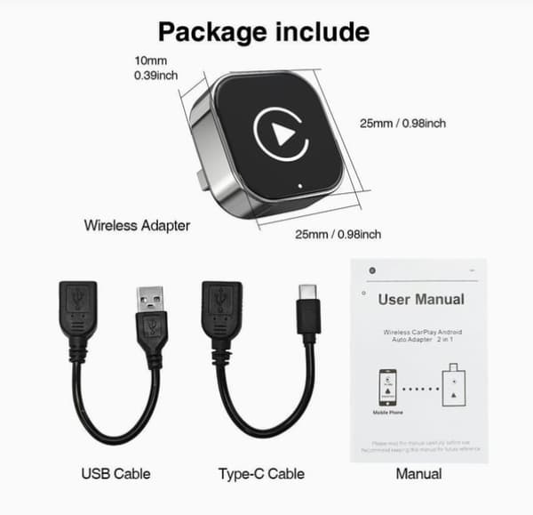 2-i-1 trådløs CarPlay-adapter og trådløs Android Auto-adapter – Smart Mini Box USB-dongle med Plug & Play og hurtig WiFi-forbindelse