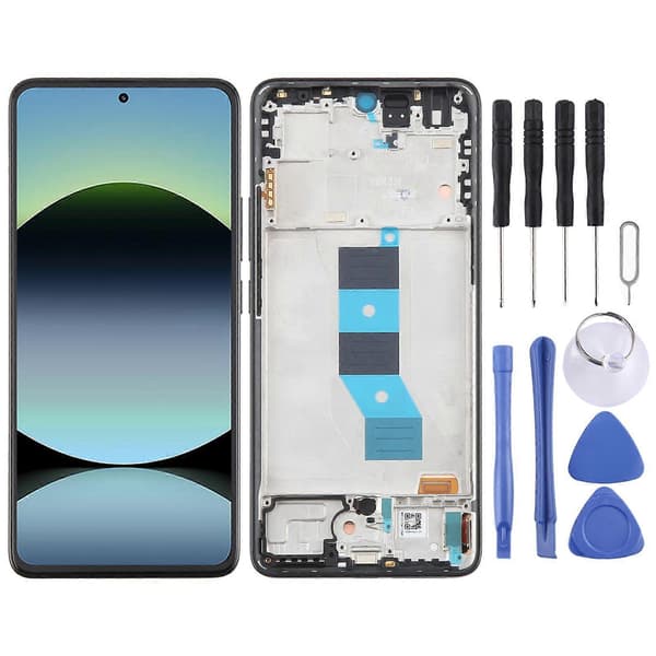 For Xiaomi Redmi Note 14 5G India AMOLED KOMPATIBEL LCD-skjerm Digitizer Fullmontering med ramme Black