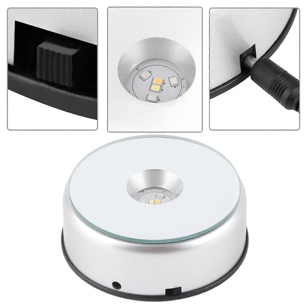 LED farverigt lys roterende krystal display base stativholder med AC US-adapter sølv