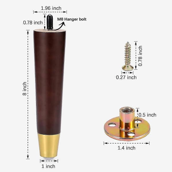 Guldbelagda 10 cm trämöbelben, set om 4 för soffskåp och byrå Brow Brown 8 inch 4 pcs