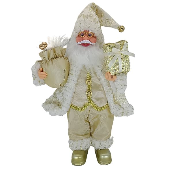 1 stk. Guld Stående Julemandsfigur 30cm Realistisk Stående Julemand