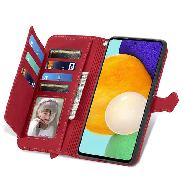 Kompatibel med Samsung Galaxy A52s 5G präglad blomma stötsäkert läderfodral Red
