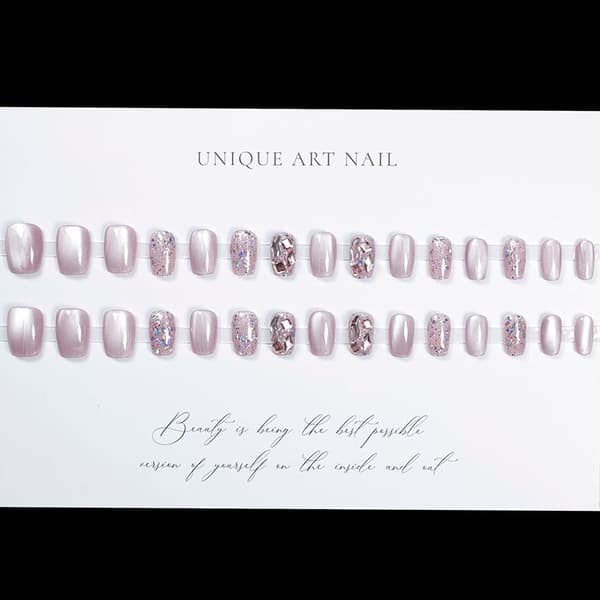 Purple Cat Eye Press-on Nails with Rhinestone Accents