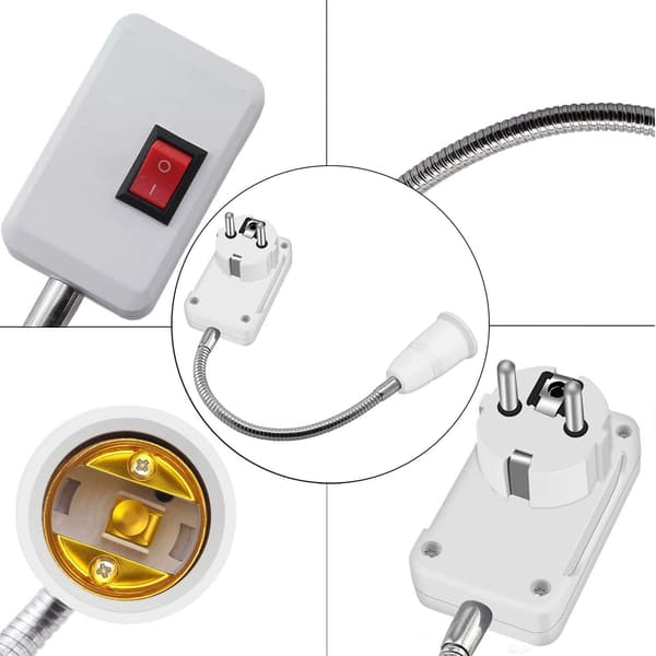 2 stk E27 LED-pæreholder med bryter, lampeholderadapteromformer med 5,9\" fleksibel svanehals og EU-plugg