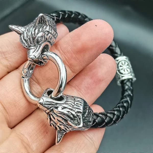 Armbånd i rustfrit stål med ulvehoved til mænd Hk—ls