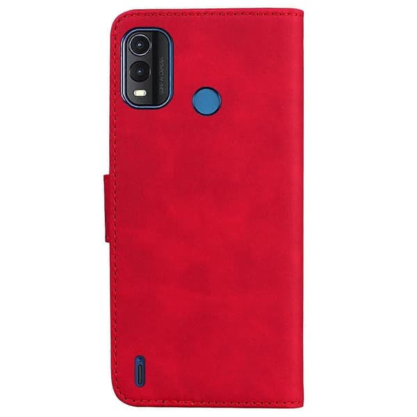 Nokia G11 Plus -puhelimen nahkakotelo, jossa on ihon tuntuma, puhdas väri ja läppäkansi Red