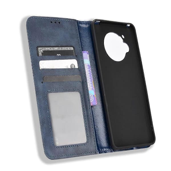 Til Sharp Aquos R7 Magnetisk Spænde Retro Tekstur Læder Telefoncover Blue