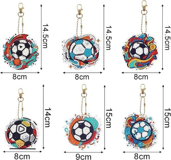 6 stk DIY 5D Farverig Fodbold Diamantmaleri Nøglering Sæt D
