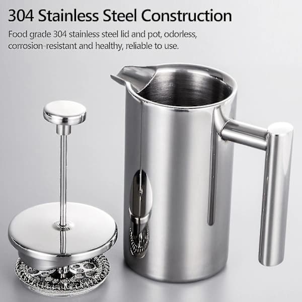 350ml/800ml/1000ml Stempelkande i rustfrit stål, dobbeltvægget isoleret kaffemaskine BY—ls
