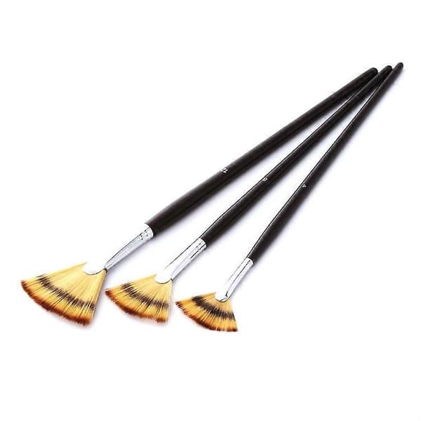 3 st / set Långskaftad Fishtail Solfjäderformad Gouacheborste Nylonull Akvarell Konstborste Black