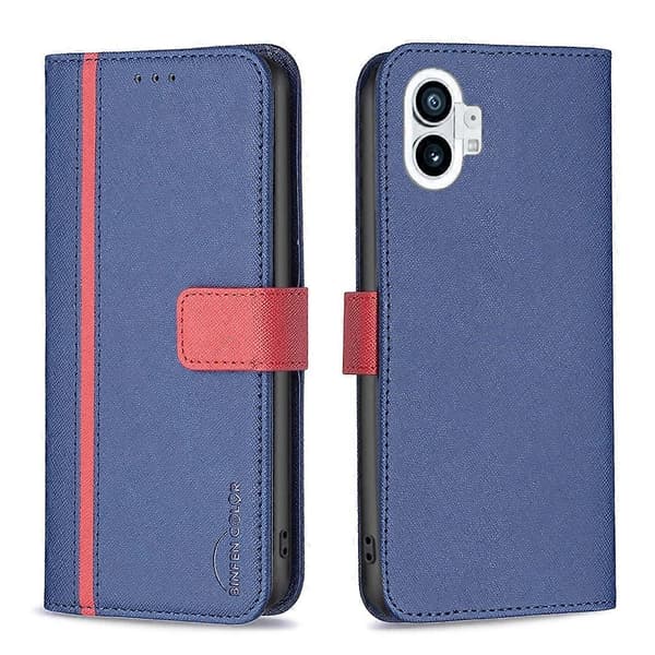 Til Nothing Phone 1 BF13 Farvematchende Kryds Tekstur Læder Telefoncover Blue