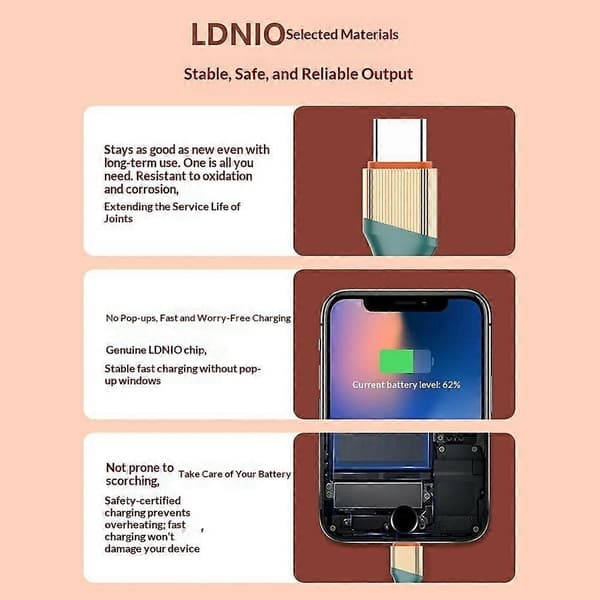 LDNIO LC631C 1m 65W USB-C til USB-C hurtigladekabel TPE flettet ledning kompatibel med iPhone 15-serien Android-nettbrett bærbare datamaskiner Grey