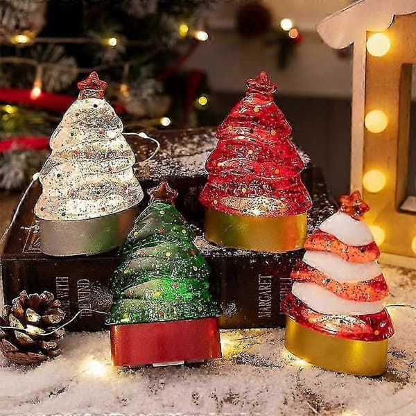 Juletræ Natlampe til Feriedekoration, Grøn Lysende Skrivebordsornament med Vandfunktion—ls