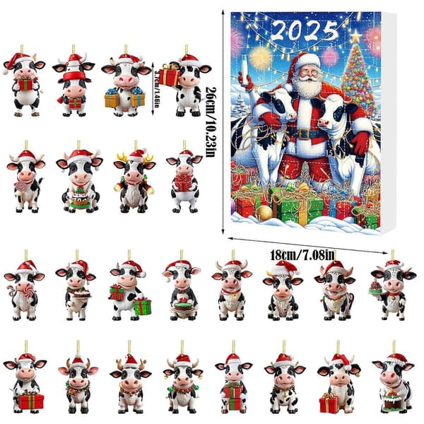 Julnedräkning Blind Box Santa Cow Farm, Akrylhänge, Julgransdekoration E E 26*18*3CM