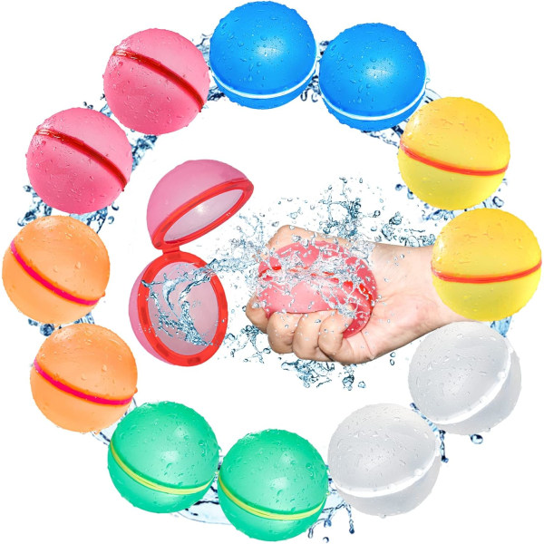 Vatten-ballonger, sommar-pool-strandleksaker, snabbfyllning magnetiska-stänk-bollar Silikon-latexfria med mesh , självförslutande vattenbombspel (12 st)