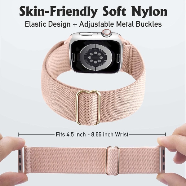 Strekkbart klokkebånd kompatibelt for Apple Watch-bånd 41 mm 40 mm 38 mm Komfortabelt justerbart sportsbånd for kvinner, menn - lys rosa
