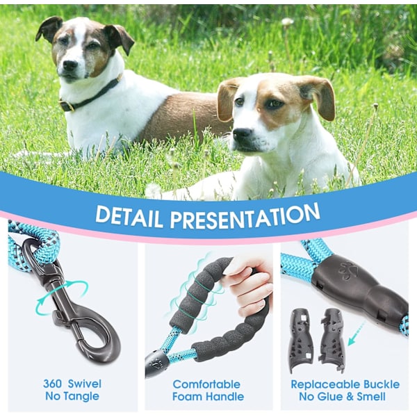 Hundehalsbånd med komfortabelt polstret håndtak og svært reflekterende tråder for små, mellomstore og store hunder (6FT-1/2'', blå)