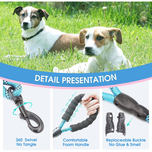Hundesnor med komfortabelt polstret håndtag og stærkt reflekterende tråde til små mellemstore og store hunde (6FT-1/2'', blå)