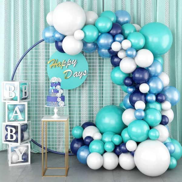 Marineblå Lyseblå Blågrøn Hvid Turkis Aqua Latex Balloner Garland Kit til Brude Baby Shower Hav Fødselsdag Bryllupsfest Dekorationsforsyninger