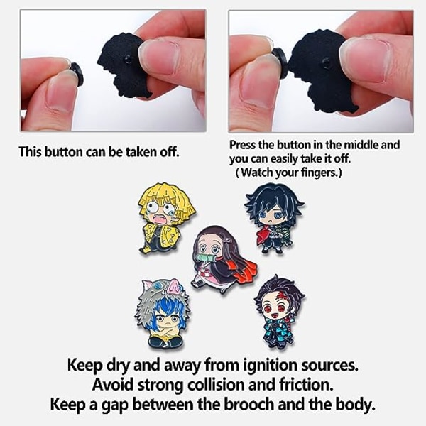 Anime Slayer broche 5 stk sød emalje reversnål Kamado Nezuko Zenitsu Hashibira Inosuke Anime Slayer gave til børn Kvinder Tøj rygsæk