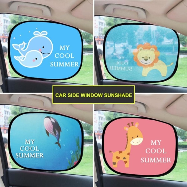 Nytt 2st bil sidofönster solskydd tecknat mönstrat auto solskydd Cover Barn