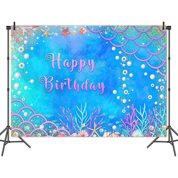 Sommar Lilla Sjöjungfrun Skalor Vattnet Sjöstjärna Pärlor Födelsedagstema Fotografi Bakgrund 7X5FT Födelsedagsfest Fotobakgrund Baby Shower Banner
