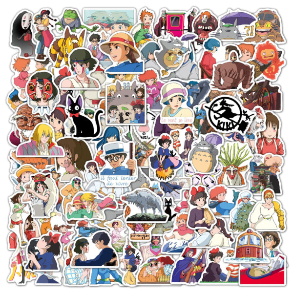 Studio Ghibli Stickers Sæt, 100 stk Vinly Vandtætte Anime Stickers til Laptop Skateboard Vandflaske til børn Voksne