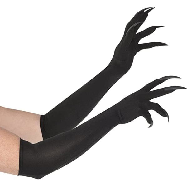 Halloween kostume handsker lange strækbare satin fingernegle 1920'erne opera fest handsker fjer ulv kat pote kløer Cosplay handsker