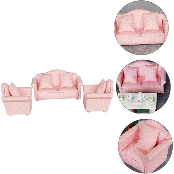 3-delad soffa set miniatyrer barn lekset bordsskiva miniatyrer dockhus mini soffa mini möbler soffa soffa ring ställ trä soffa modell.