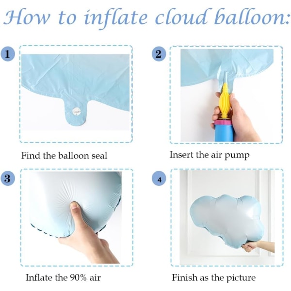 6 stykker 21-tommers hvite skyfolieballonger for babydusj blå hvit på skytema bursdagsfestdekorasjoner (6 stk sky)