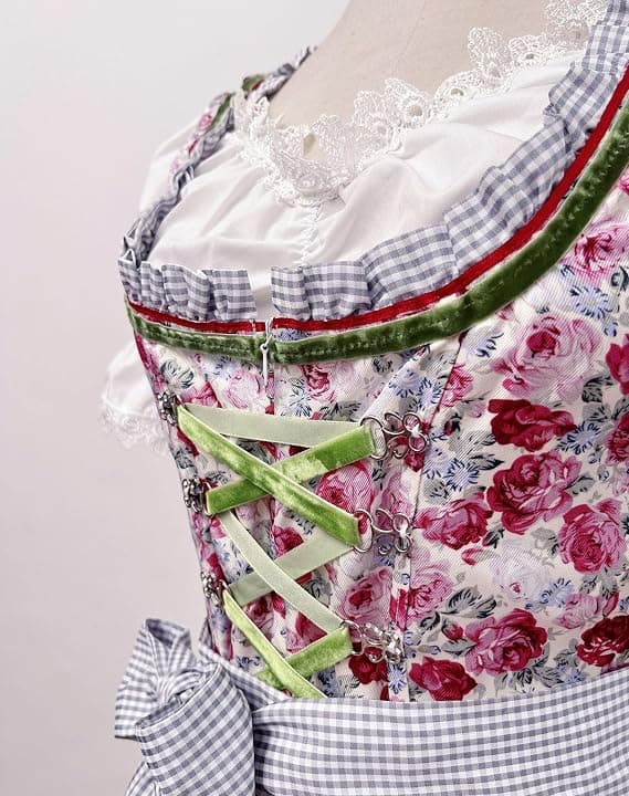 Dirndl til kvinder, traditionel midikjole til kvinder, dirndl-kjole med blonder inkl. dirndl-bluse og dirndl-forklæde, 3 dele, til Oktoberfest og red L