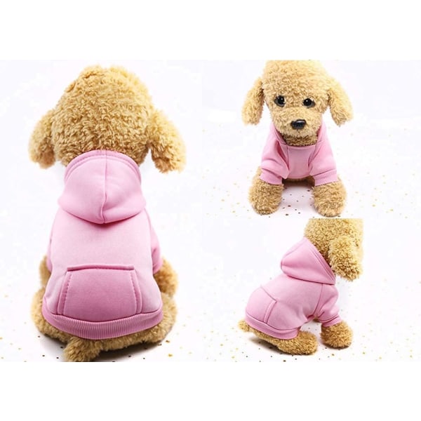 Vinterhunde hættetrøje sweatshirts med lommer Varmt hundetøj til små hunde Chihuahua frakkebeklædning Puppy Cat Custume (Medium, Pink)